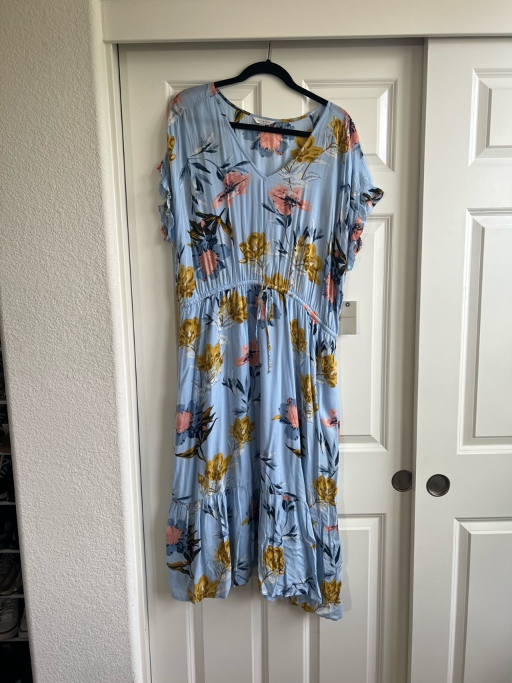 Lucky Brand Light Blue Maxi Dress with Yellow and Pink Floral Print